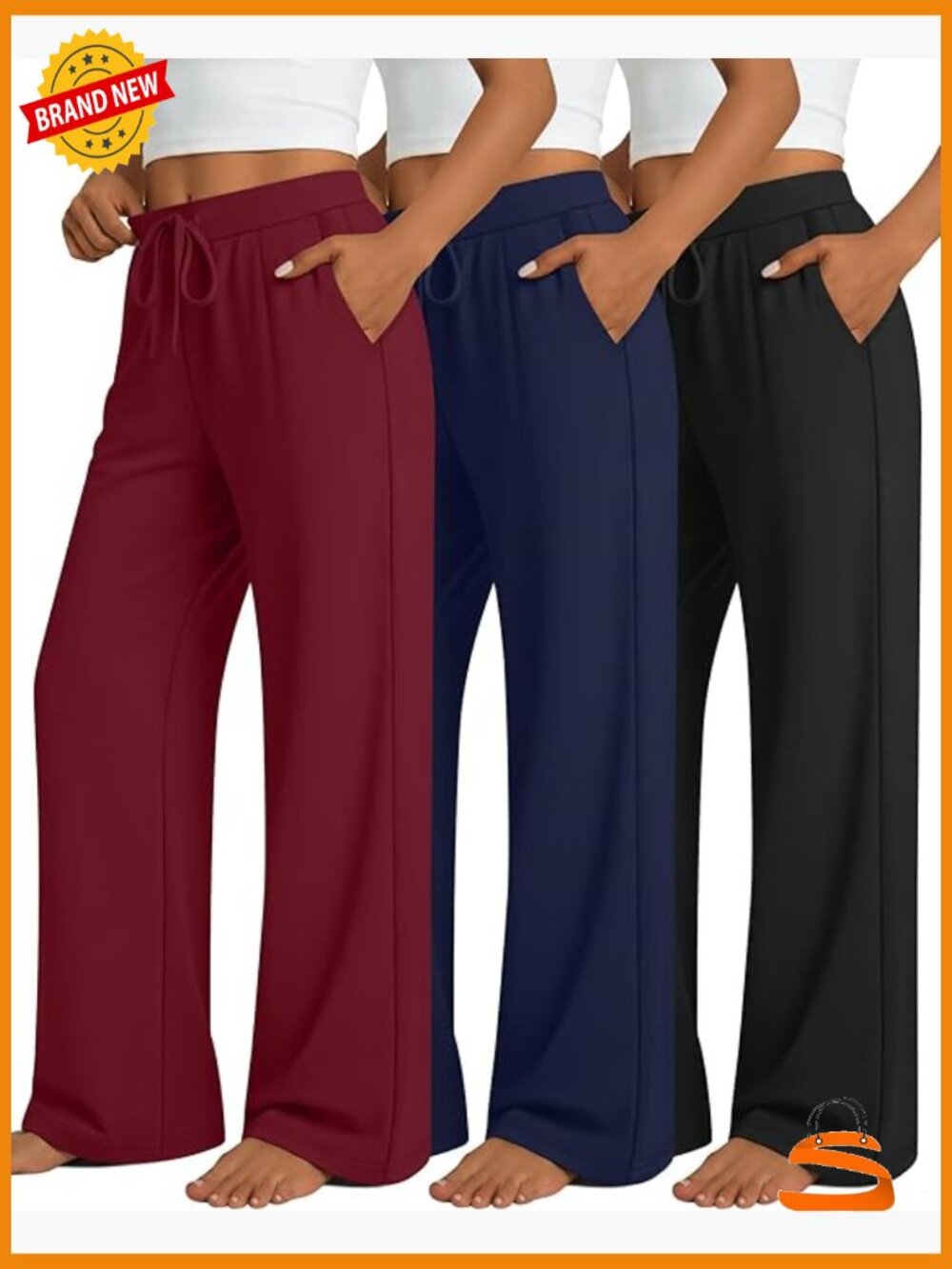 3 Pack Wide Leg Lounge Pants Drawstring Yoga Sweatpants with Pockets Cozy